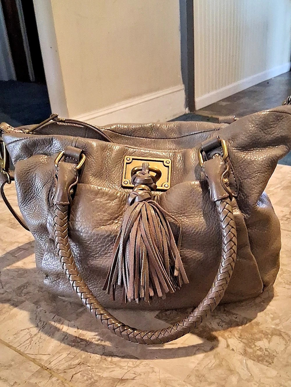 Elliott Lucca Leather Brown Shoulder Bag with Tassel